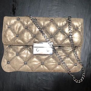 Michael Kors Gold Studded Quilted Leather Chain Purse/wallet